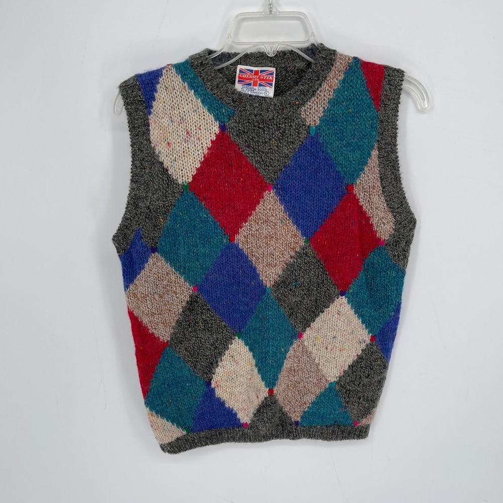 Cherry Stix Women's Vintage Multicolor Argyle Wool Blend Sweater Vest Size L